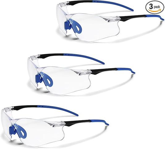 Clear Safety Glasses 3 Pack, Protective Eyewear UV Protection ANSI Z87.1, Safety Goggles Scratch & Impact Resistant, Eye Protection with Nose Pads for Men & Women Construction, Shooting, Lab Work