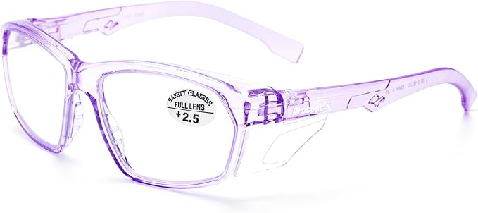 ProtectX Stylish Anti-Fog & Scratch-Resistant Safety Glasses With Readers, UV Protection Goggles, Anti-Impact Lightweight Glasses for Men＆Women Lilac Reading 2.5