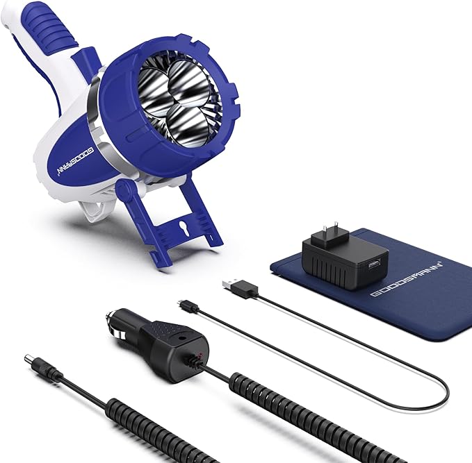 GOODSMANN Rechargeable Spotlight Waterproof LED Flashlight 3000 Lumen Submersible Searchlight with USB Adapter Car Charger 9924-H101-01