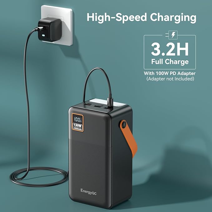 Power Bank 72000mAh Power Station, 130W Fast Charging, Portable Outdoor Generator with Smart Digital Display, Retractable Lighting - Perfect for Travel, Camping, Home Backup
