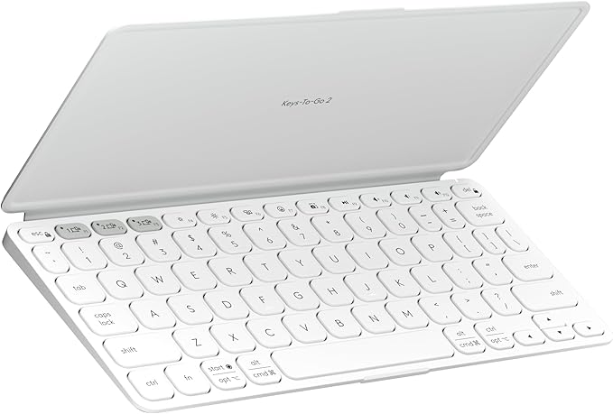 Logitech Keys-to-GO 2 Portable Compact Wireless Keyboard with Built-in Cover, Slim Tablet Keyboard for iPad, iPhone, Mac, Apple TV - Pale Grey