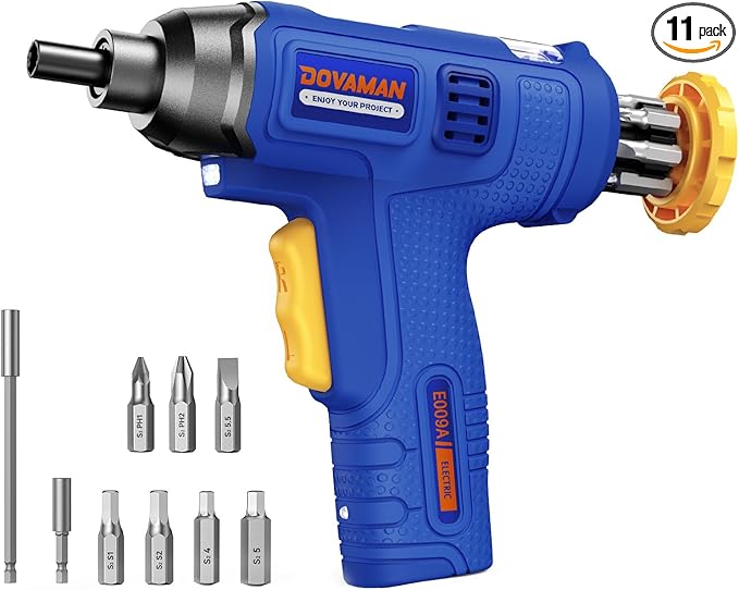 6NM 4V Rechargeable Cordless Electric Screwdriver with Built-In Bit Storage,7 Bits & Carry Box,Type-C Fast Charge,LED Light-E009A
