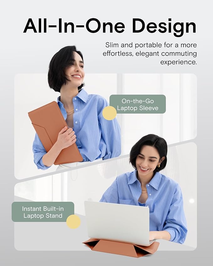 MOFT Laptop Carry Sleeve, 2-in-1 Laptop Bag & Stand for 16" MacBook Air/Pro & Dell/HP/Lenovo/Asus, Stylish Slim Computer Sleeve Bag with Expandable Storage for Computer Accessories, Class Nude