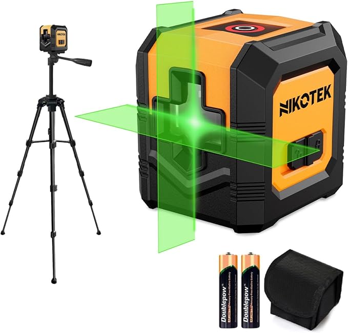 Laser Level Self-Leveling Green Beam Horizontal and Vertical Cross-Line Laser for Home Decoration Carrying Pouch, Battery Included (NK01G With 47 inch Tripod)