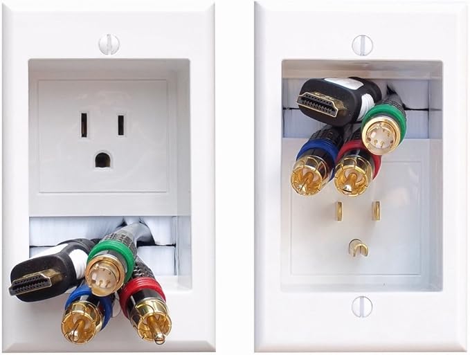 ONE-CK Single Outlet TV Cord Hider for Wall Mounted TVs - Recessed In-Wall Cable hider System for Power & Low Voltage - Matches Existing Outlets - Hide Wires With this Easy DIY Install Kit
