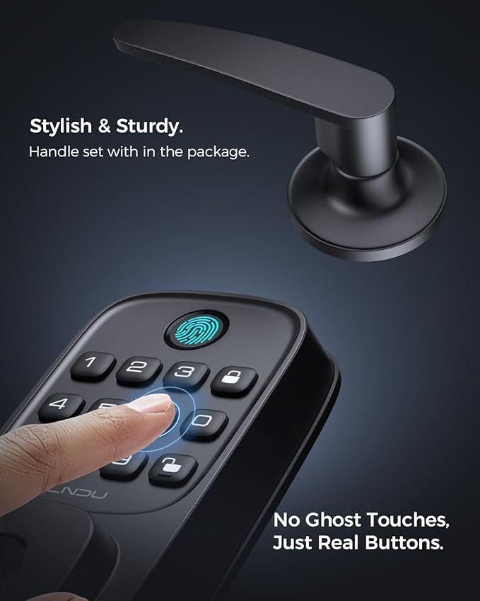 Smart Lock, LNDU Wi-Fi Keyless Entry Door Deadbolt Lock with HandleSet, Supports Fingerprint, Amazon Alexa, Google Assistant, App Control, Auto-Lock, One-Time Code, Anti-Peeking Password