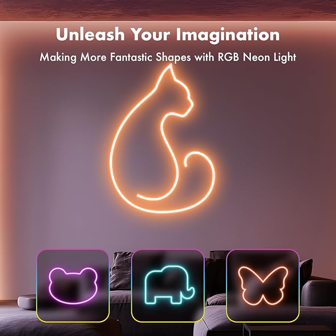 Neon Rope Lights, 50FT RGB Led Strip, Waterproof IP67, DIY Design, Music Sync, 44 Keys Remote Control, Multiple Modes, for Living Room, Bedroom, Holiday Decoration