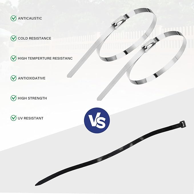 Stainless Steel Cable Tie Gun Kit with 150PCS Metal Zip Ties (Heavy Duty Outdoor) – Heavy Steel Cable Tie Tool, Industrial Scissors & Gloves – Chain Link Fence Parts, Durable Stainless Zip Ties