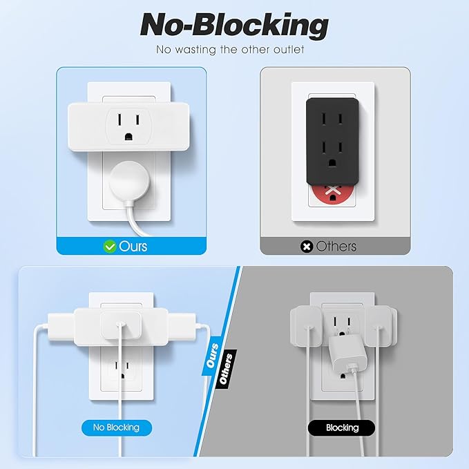 Multi Plug Outlet Extender 1pack, Multiple Outlet Splitter, 3 Outlet Grounding Wall Adapter, Multi Plug Wall Outlet, Multiple Plugs in One Outlet, Cruise Essentials, Electrical Wall Outlet Splitter