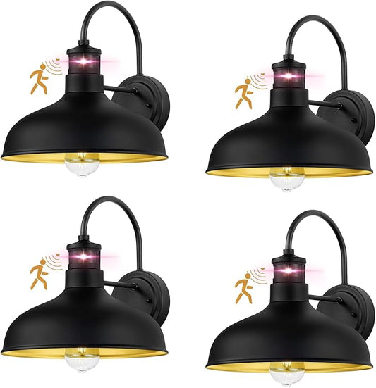 4 Pack 12" Outdoor Wall Sconce, Outdoor Wall Lights with Dusk to Dawn Feature, IP65 Dusk to Dawn Outdoor Lighting for House, Patio, Garage，HSMD2215-4