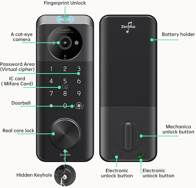 Video Smart Lock with Camera & Doorbell, App Remote, Auto Lock, Built-in WiFi Smart Deadbolt for Front Door, 6-in-1 Keyless Entry Door Lock with Fingerprint, IP65 Waterproof