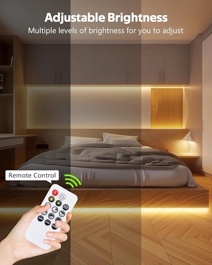 5M LED Light Strip 24V 16.4FT COB LED Strip Light with Remote Warm White Tunable LED Tape Light 3000K 320LEDs/M High Density Waterproof LED Rope Light Outdoor Includes Adapter for Cabinet