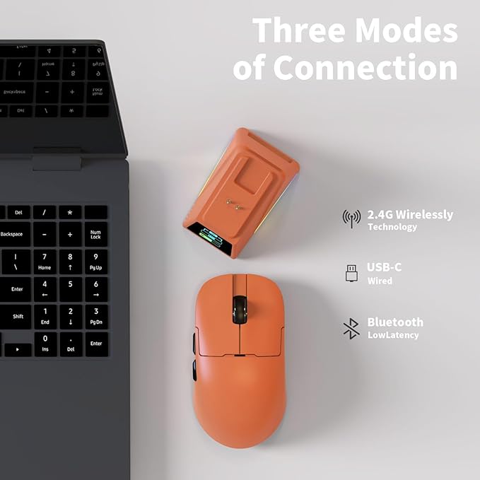 DAIDAI AJAZZ AJ159 APEX Wireless Gaming Mouse 2.4G Wired BT|RGB Magnetic Screen Charging Dock|Lightweight|42K Optical Tracking|400mAh Battery |PAW3950APEX Sensor.