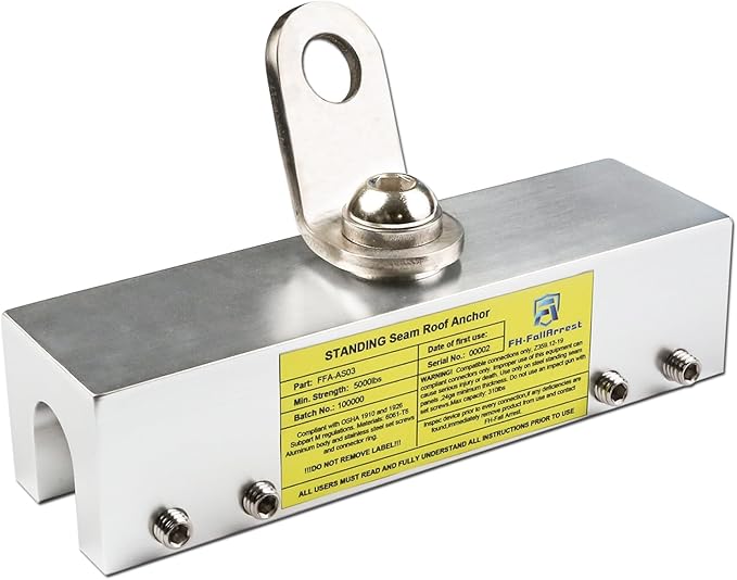 Fall Protection Standing Seam Roof Anchor Clamp with 360° Swivel Point | Fall Arrest Roofing Harness Safety Kit | Aluminum Alloy Anchor | OSHA/ANSI Compliant | Bolts and washers included (8inches)