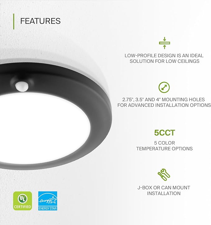 ASD 6 Pack Motion Sensor LED Disk Lights 6 Inch, 15W 5CCT 2700-5000K 1149LM CRI90+, Indoor Ceiling Flush Mount Light Fixture, Low Profile Lighting for Closet, Hallway, Pantry, Porch, Garage, Black, UL