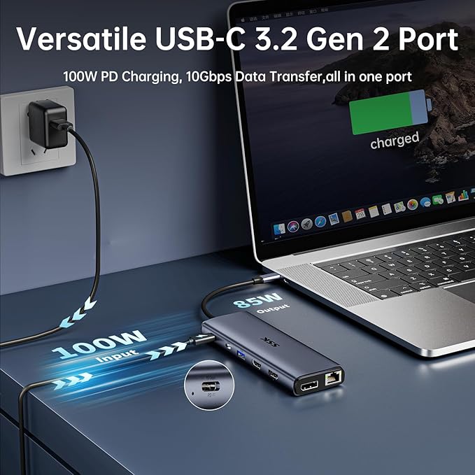 SSK 8K USB C Dock for Thunderbolt Laptop, MacBook Docking Station 3 Monitors,10Gbps USB C Hub Dual HDMI, Displayport, Ethernet,100W PD, Mic/Audio, USB C&A 3.2 Gen 2 Port for iPhone 15/Mac/Lenovo