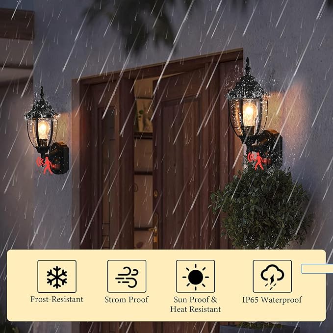 Porch Lights Outdoor Motion Sensor Wall Sconce Anti-Rust Aluminum, Exterior Outdoor Wall Lights Dusk to Dawn Porch Light Fixture Wall Mount for House Outside Patio