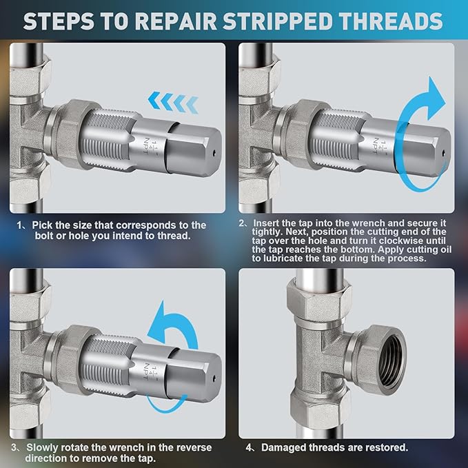 1-1/4"-11-1/2 NPT Pipe Tap Set, Precision Carbon Steel Taps Tool, Metric and Standard for Clean and Re-thread Damaged or Jam Pipe Threads in with Durable Plastic Case