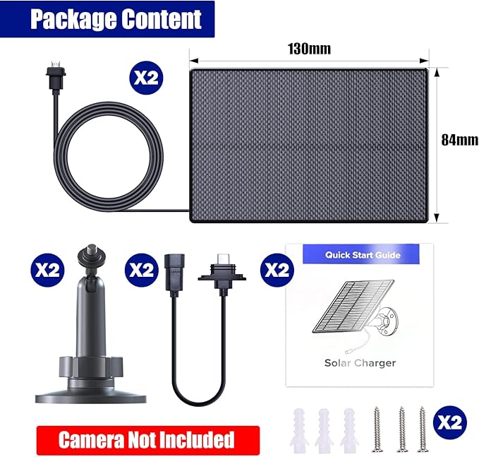 2W Solar Panel Compatible with Blink Outdoor 4(4th Gen)/3rd Gen/XT2/XT Camera, Micro USB & USB-C Solar Charger with10ft Cable, IP66 Waterproof, 360°Adjustable Mount, 2Pack