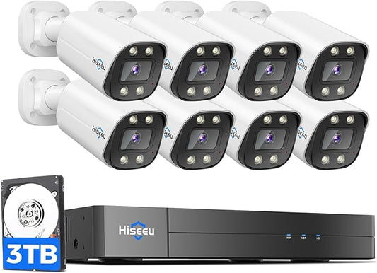 [4K HD+Color Night Vision] Hiseeu PoE Security Camera System, Home Security System w/ 8 MP PoE Cameras, 121°Wide Angle, Human Vehicle Detect, 2 Way Audio, 16ch NVR for Home Surveillance Indoor&Outdoor