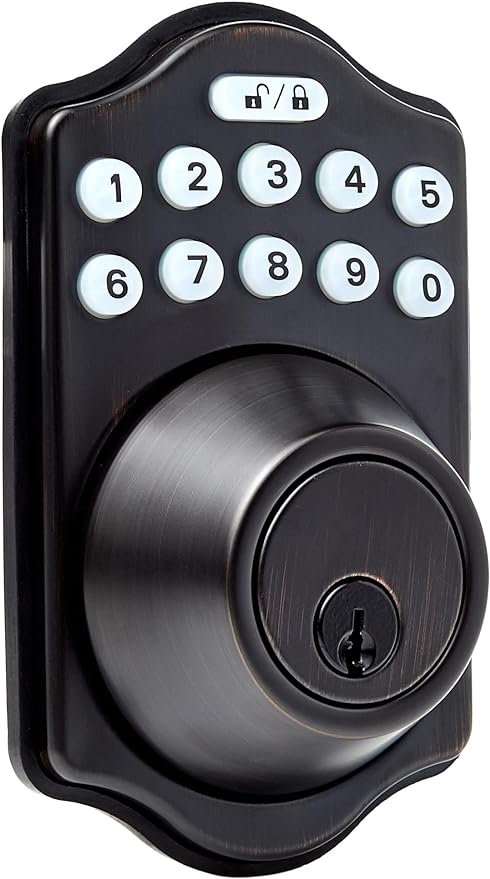 Amazon Basics Electronic Keypad Deadbolt Door Lock with Touch-Control Keyless Entry Door Lock, Keyed Entry Option, Traditional, Oil Bronze, 1-Pack
