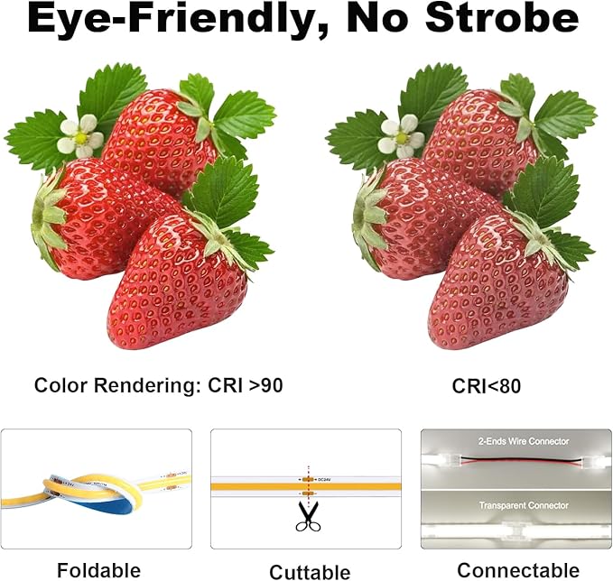 COB LED Strip Lights 5760LEDs, 40FT 4000K Dimmable Daylight Bright LED Lights for Bedroom Counter Under Cabinet Kitchen