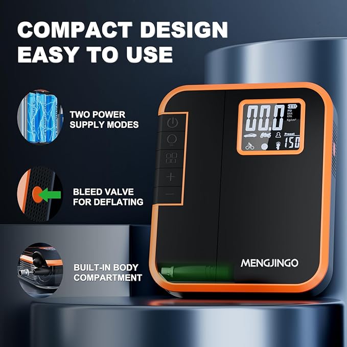 Tire Inflator Portable Air Compressor, 2X Faster Inflation Cordless Air Pump for Car Tires, 6000mAh Auto Pump with Digital Pressure Gauge, Electric Pump for Car, Motorcycle, Bicycle, Balls