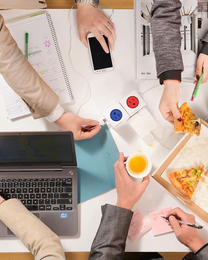 Power Strip, Allocacoc PowerCube |Extended|, 4 Outlets 2 USB Ports, 5 feet Cable, Surge Protection, Mounting Dock, Compact for Travel, Home and Office, Space Saving, ETL Certified