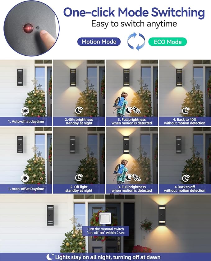 KIZON Motion Sensor Outdoor Lights, Modern Outdoor Wall Lights Black Exterior Lighting Fixture Wall Mount, Aluminum Motion Detector Lights for House Porch Front Door