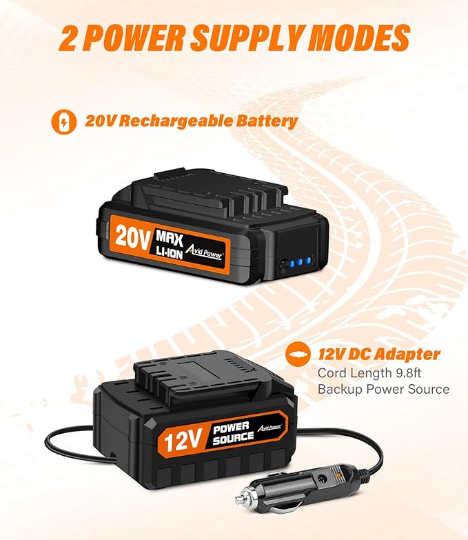 AVID POWER Tire Inflator Portable Air Compressor, 20V Cordless Car Pump w/Rechargeable Li-ion Battery, 12V Car Power Adapter, Digital Pressure Gauge, Tire Air Compressor for Many Inflatables
