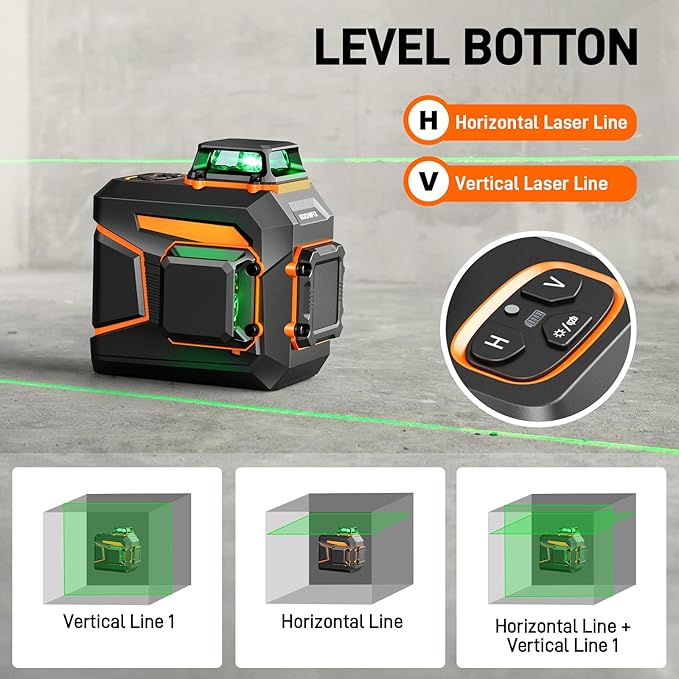 Laser Level 360 Self Leveling Green Line Laser Level Tool Wall Suction Stand Receiver 100ft Line Laser for Picture Hanging Outdoor Rechargeable Battery,2x360,2D