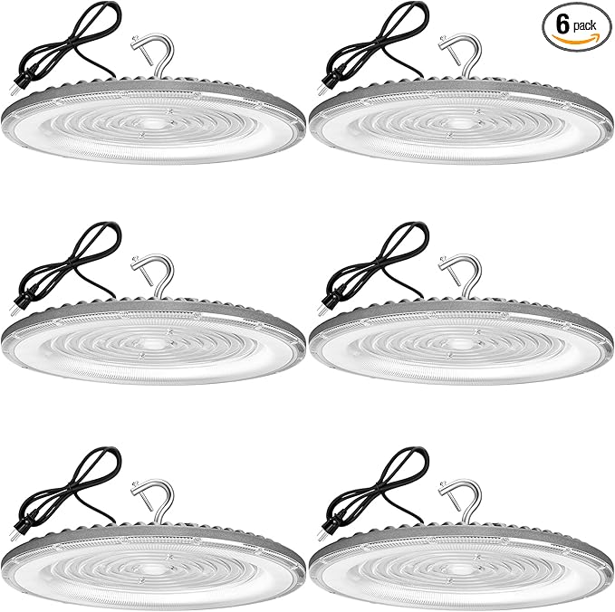 6 Pack 400W UFO Led High Bay Light,120VAC,5000K Daylight Commercial Bay Lighting,IP66 Waterproof,61050LM,1750W MH/HPS with Plug Area Lighting for Warehouse/Shop/Workshop/Barn/Gym/Factory