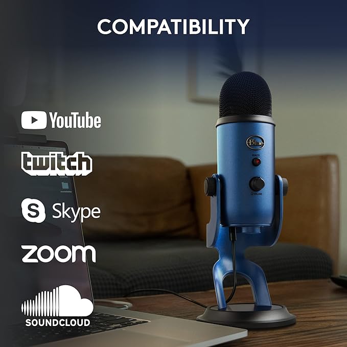 Logitech Creators Blue Yeti USB Microphone for Gaming, Streaming, Podcast, YouTube, Discord, PC, Studio Sound, Plug & Play-Midnight Blue