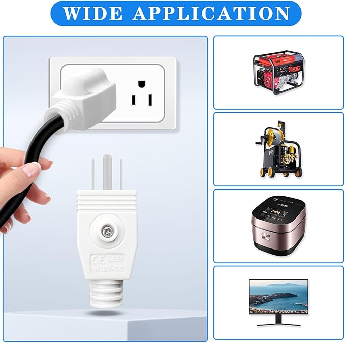 Replacement Plug 3 Prong, 3 Pack 3 Prong ReplacementPlug with 1 Screwdriver, Neutral Ground Bonding Plugs, 3 Wire 15A 125V Male Plugs, Power Plug Replacement, White
