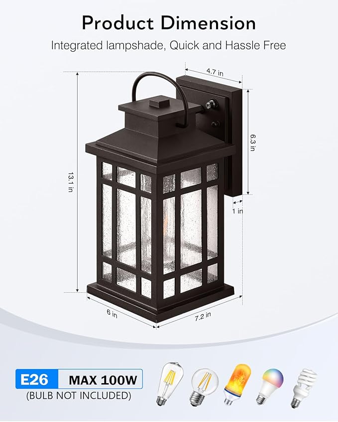 Outdoor Light Fixture, Dusk to Dawn Outside Lights for House, Brown Outside Sconce Lighting, Oil Rubbed Bronze Exterior Porch Lights Wall Mount, Modern Outdoor Wall Lantern for Patio Garage