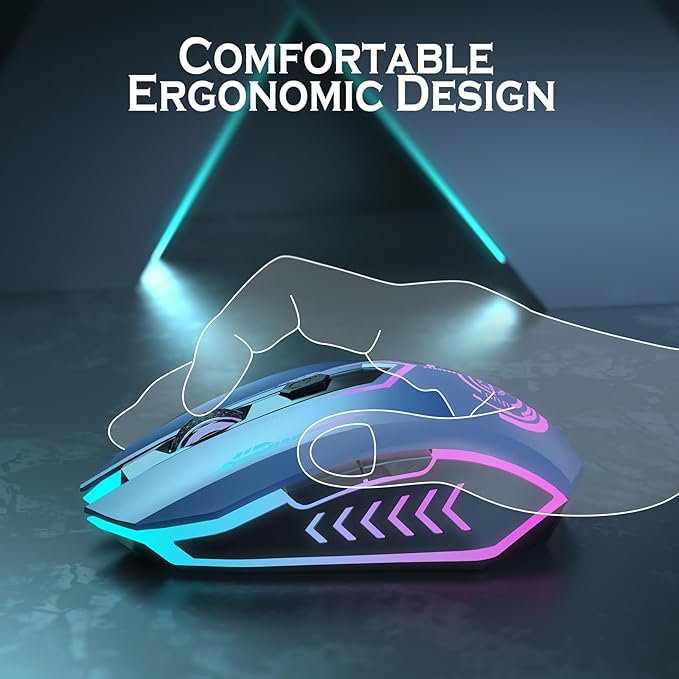 UHURU Gaming Mouse, Wireless Gaming Mouse with 6 Buttons 7 Changeable LED Color up to 10000 DPI, Rechargeable USB Gamer Mouse for PC Laptop (Blue)