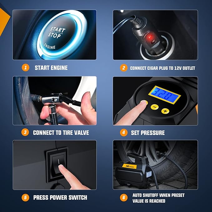 Nilight Tire Inflator Air Compressor Portable Air Pump for 12V DC Car Tires with Digital Pressure Gauge 150PSI Auto Tire Pump with LED Light for Cars ATVs Bicycles, 2 Years Warranty, 50066A