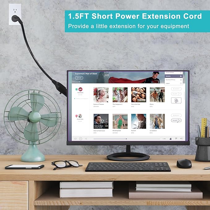 SPARKING 1.5FT Short Extension Cord with Flat Plug - Black Low Profile Flat Wall Head Short 3 Prong Grounded Extension Cord,16AWG SJT,125V 13A AC Small Appliance Indoor Flexible Extender Cord [3PACK]