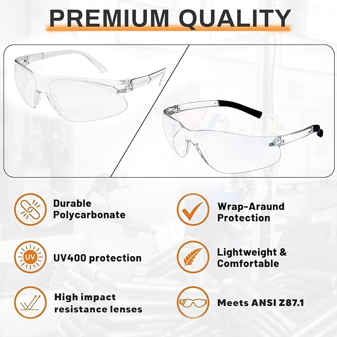 JDHXBMW Safety Glasses for Men Women ANSI Z87 UV Protective Eyewear Bulk Lab Goggles