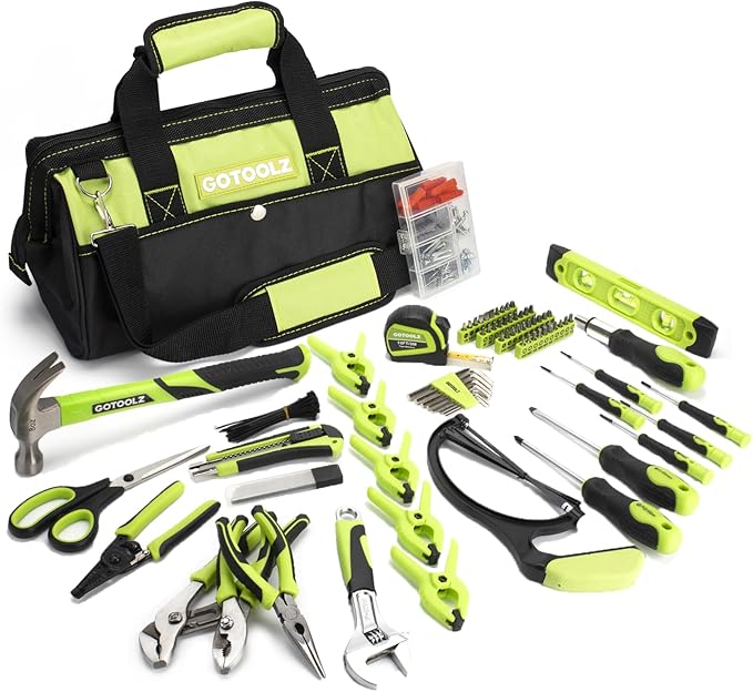 269-Piece Home Tool Set, General Household Repairing Tool Kit with Storage Bag, Basic Hand Tool Kit Set for Home Maintenance, DIY and Crafts (Green)
