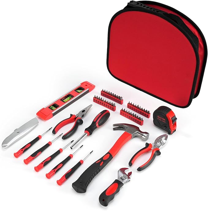 Multi-Purpose Tool Kit with Compact Round Pouch, 164-Piece, Scarlet 12 x 11.4 x 2 inches