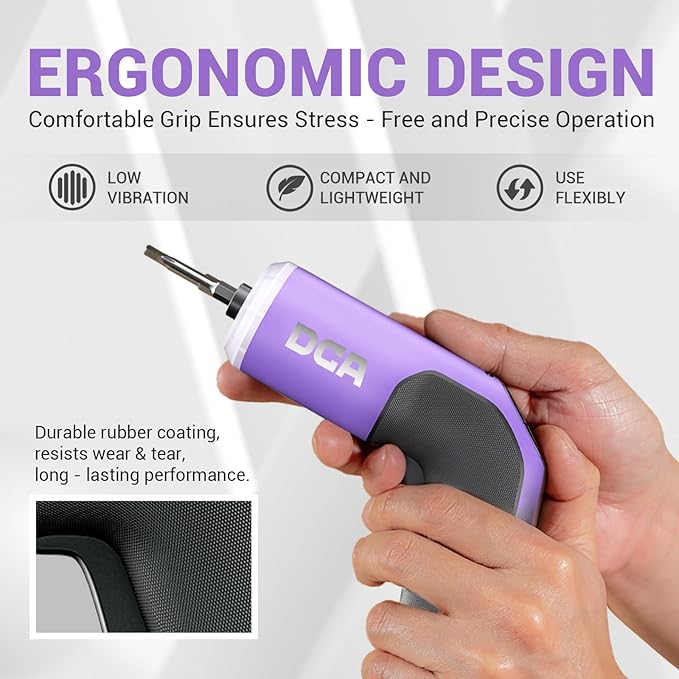 4V Electric Screwdriver Set, 5 N.m with 2000 mAh Li-ion Battery, 1/4" Magnetic Hex Chuck, USB-C Charging Cable, 18 Driver Bits for Furniture Repairs, Purple