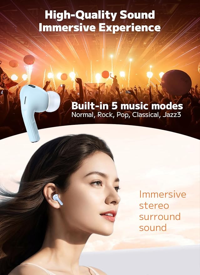 Wireless Earbuds, Bluetooth 5.4 Ear Buds with Multifunctional Touch Screen, ANC/ENC Noise Cancelling Headphones with 48H Playtime, Bass Stereo Sound, for Laptop, Android/iOS, Pad- Sky Blue