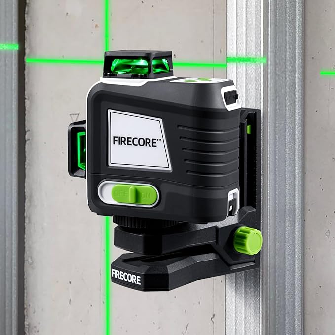 Firecore Laser Level 360 Self Leveling, 3 x 360° Compact Green Beam Cross Line Laser Leveler Tool for Picture Hanging Wall Tile Construction, 2 Rechargeable Batteries and Magnetic Bracket Included