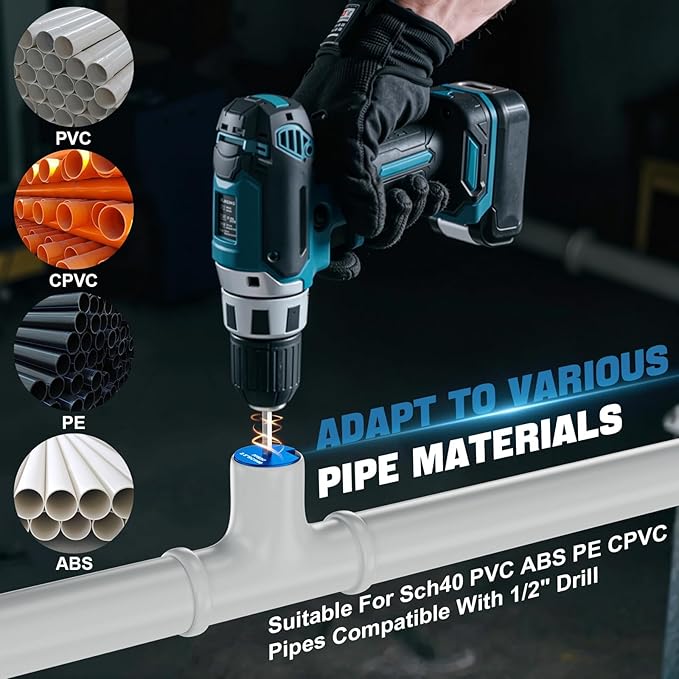 Ecarke 9 Pcs PVC Pipe Reamer Kit With 1/2 inch 3/4 inch 1 inch 1-1/4 inch 1-1/2 inch 2 inch 2.5 inch 3 inch 4 inch PVC Pipe Cutter Tool Kit PVC Fitting Saver Compatible with 1/2" Drills