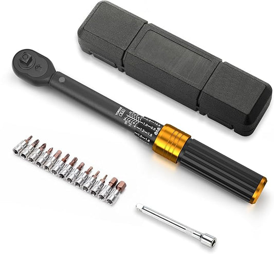 HENMI Bike Torque Wrench Set 1/4-inch Drive Click Torque Wrench Set, Dual-Direction Adjustable 72 Tooth Click Torque Wrench（2-24 Nm/17.7-212.5 in-lb ）