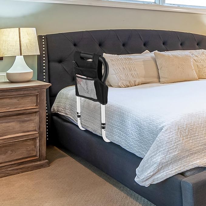 Bed Rails for Elderly Adults Safety: Adjustable Bed Assist Rails for Seniors & Patients with Storage Bag - Adjustment Fits Twin/Queen/King Cali Beds - Bedside Rail Handle Support Bar Bed Guard Rails
