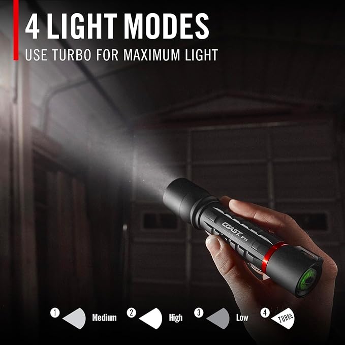 COAST XP11R Rechargeable Dual Power LED Flashlight, 3000 Lumens, Black