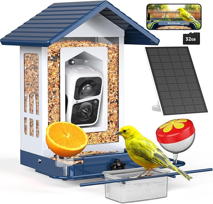 birdsnap® APS - Metal Bird Feeder with Camera Solar Panel 32GB Card, AI Identify 10000+ Birds Camera Feeder, 3 DIY Add-ons, 2K HD Live View Auto Record Bird Video, Ideal Gift for Birds Lover