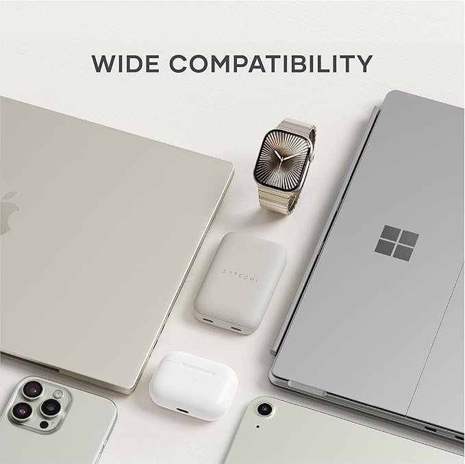 Satechi OntheGo 67W Wall Charger, GaN USB C Travel Charger with 2 USB-C PD Fast Charging Ports, for MacBook Pro/Air, iPad Pro/Air, iPhone 16, Steam Deck, Galaxy, Windows – Sand